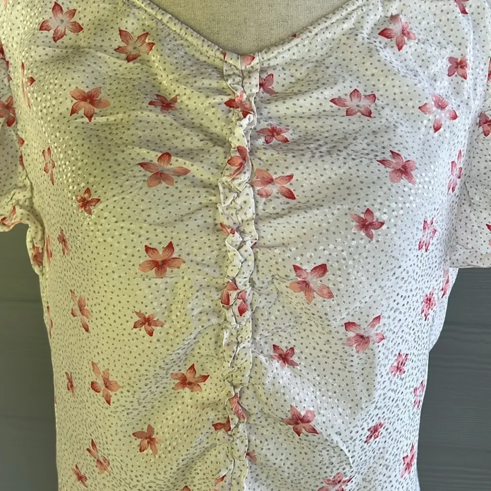 Rebecca Taylor Silk Blend Ruched Short Sleeve Top - Image 4