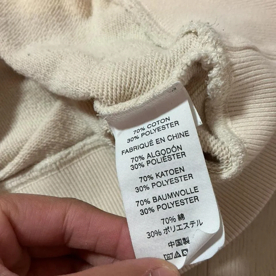 Vuori RAW HEM Oversized Sweatshirt Pullover Crew Neck 3/4 Sleeve Beige XS FLAW - Image 6