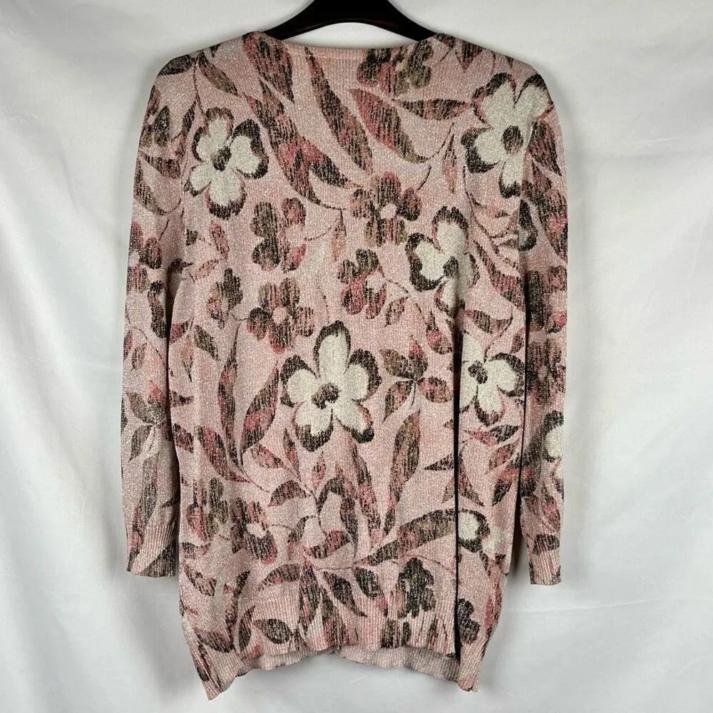 Alfred Dunner Glitter Sequin Floral Cardigan Large - Image 4