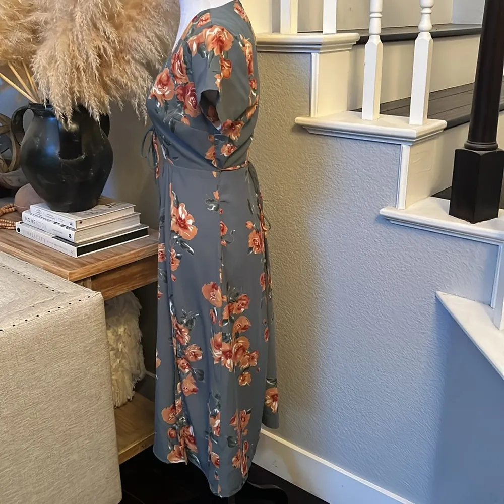 Best Day of My Life Dusty Sage Floral Print Midi Dress Size Small - Image 6