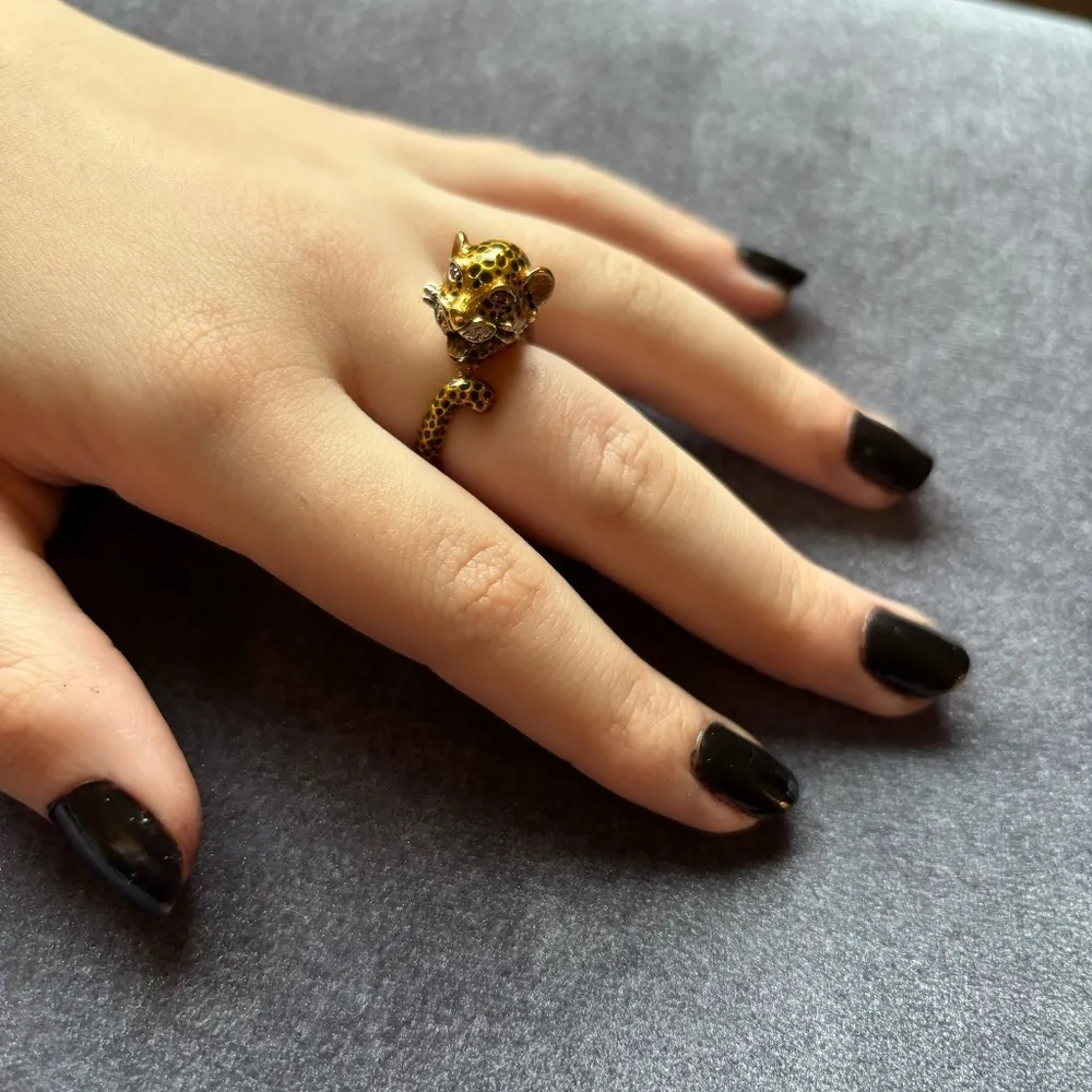 RARE Silvio Hidalgo Sterling Silver Enamel Panther Ring Size 7 Vintage Luxury - Image 3