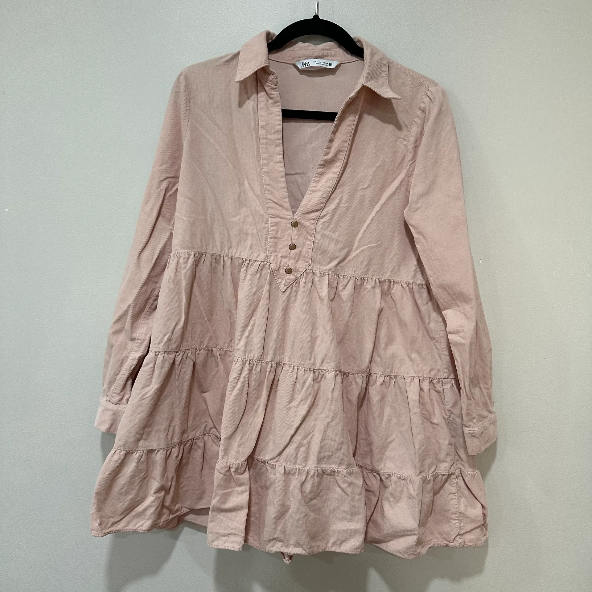 zara dusty pink dress Zara Dusty Rose Pink Dress Fit and Flare A line Mock Neck Button  Zipper-Size S