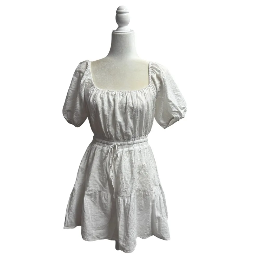 NEW Lulus Sunny Day Feeling Tiered Puff Short Sleeve Mini Dress White Small S - Image 4