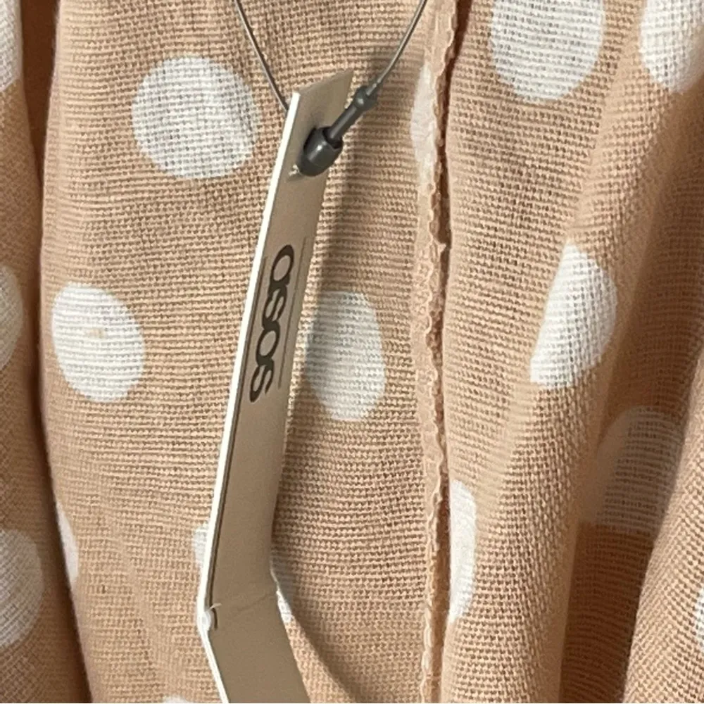 ASOS Tan With White Polka Dots Linen Blend Halter Top Belted Waist Dress Size 4 - Image 3