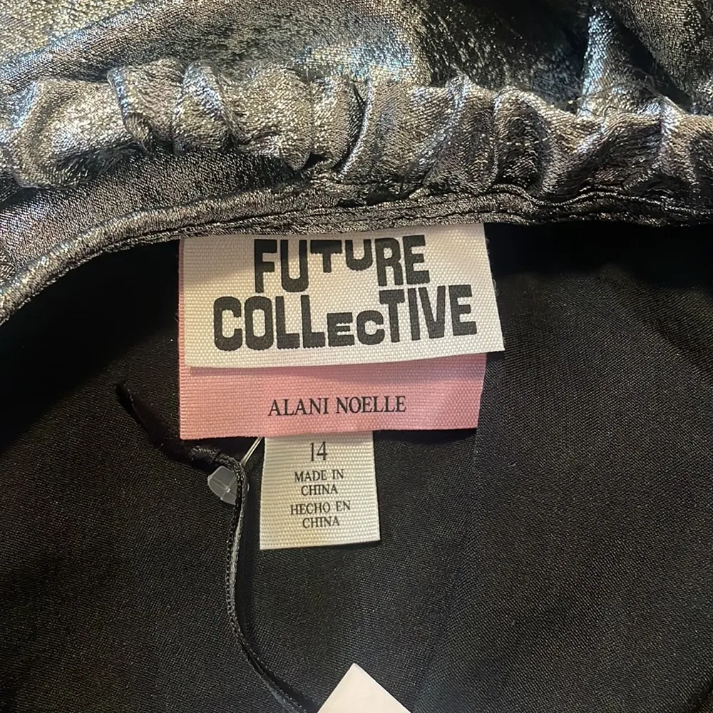 Future Collective dress woman’s Dark Gray metallic shimmer high slit party Sz 14 - Image 2
