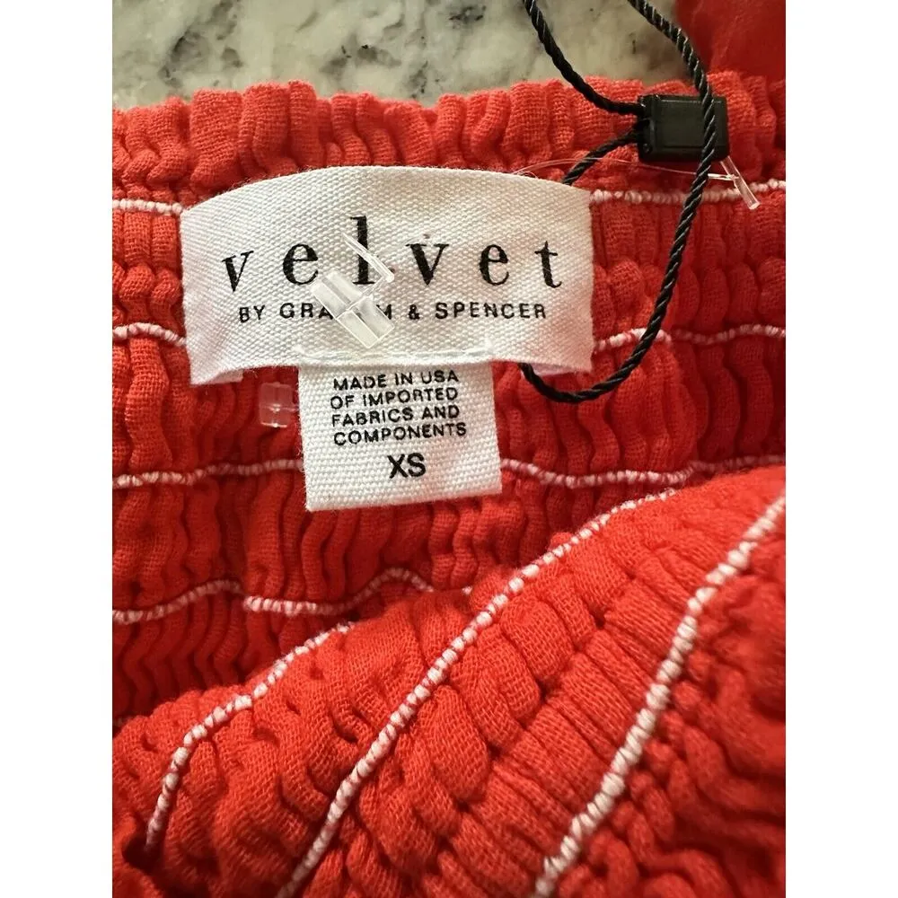 VELVET Graham & Spencer Red Guaze Dress ESME Off Shoulder Small NWT $268 ShiftXS Size XS - Image 7