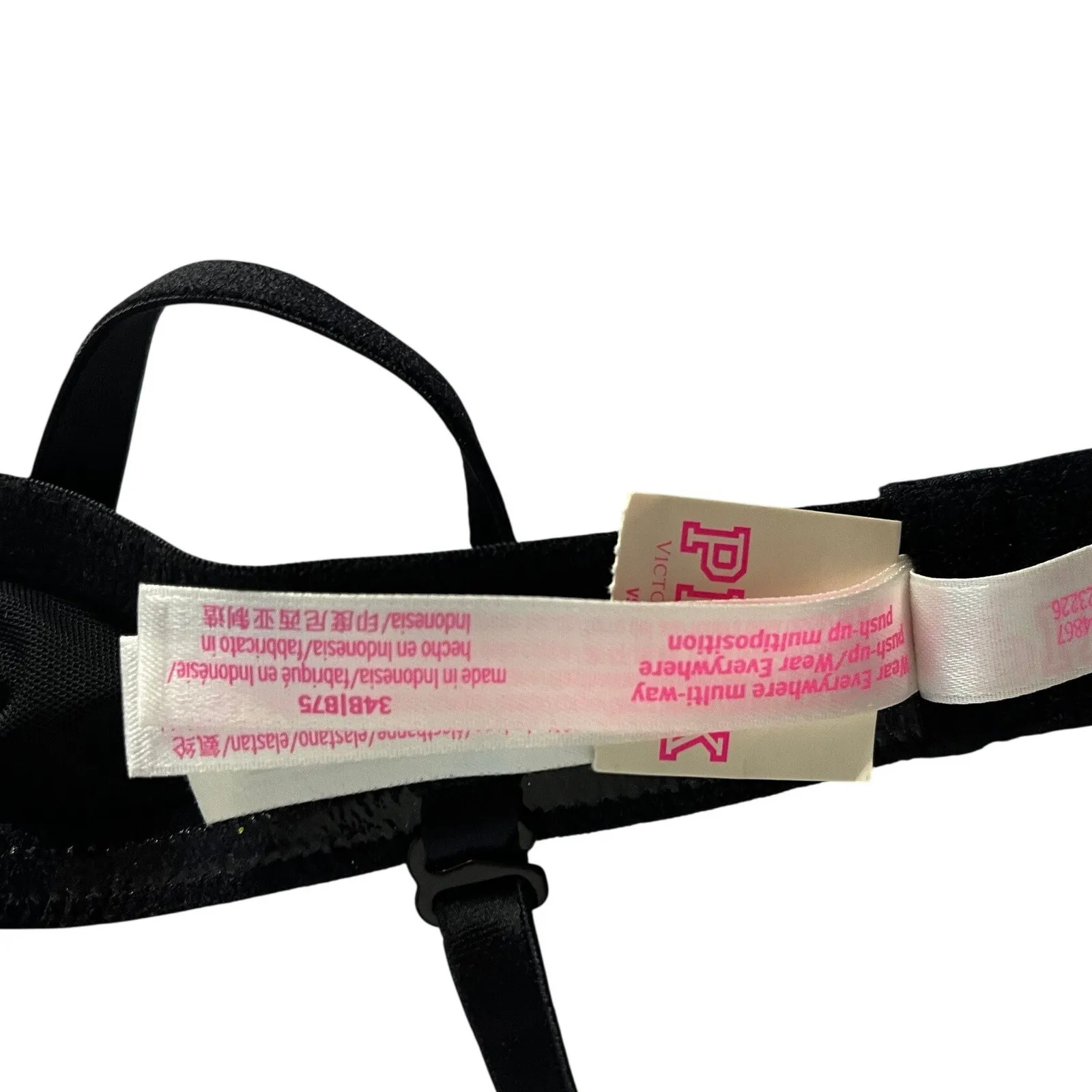 Victoria's Secret Pink Multi Way Push Up Bra Black 34B Convertible Straps - Image 6