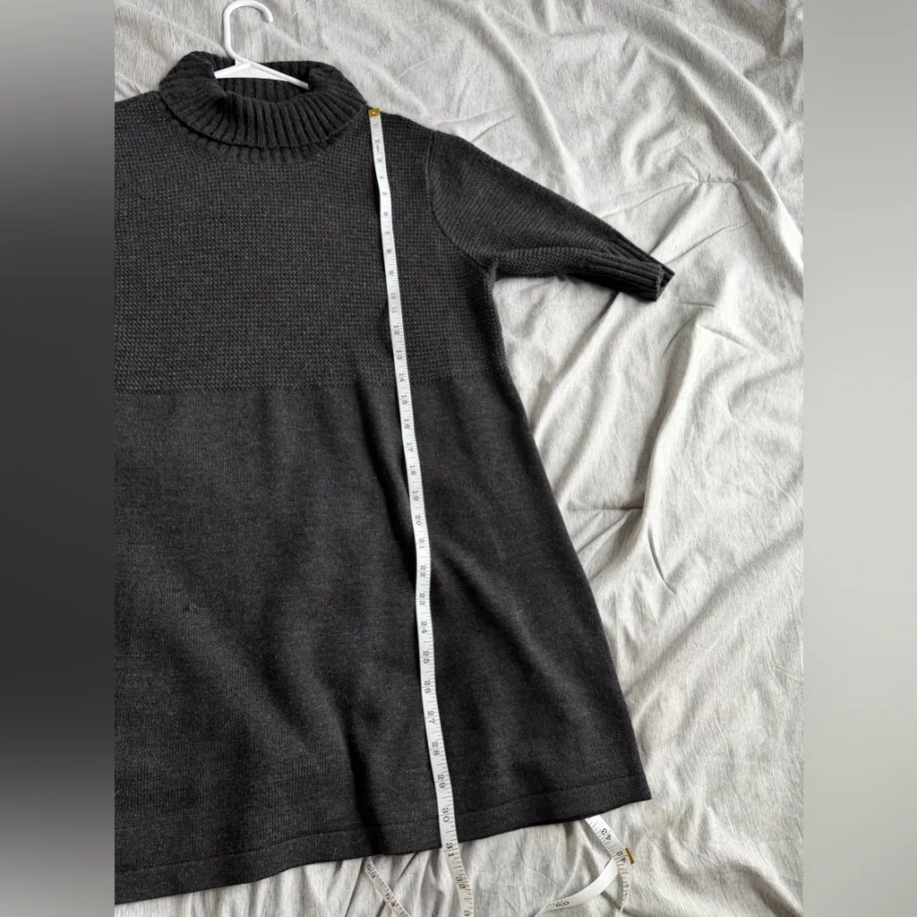 Eileen Fisher Merino Wool Sweater Dress Turtleneck Short Sleeve Gray L Capsule - Image 8
