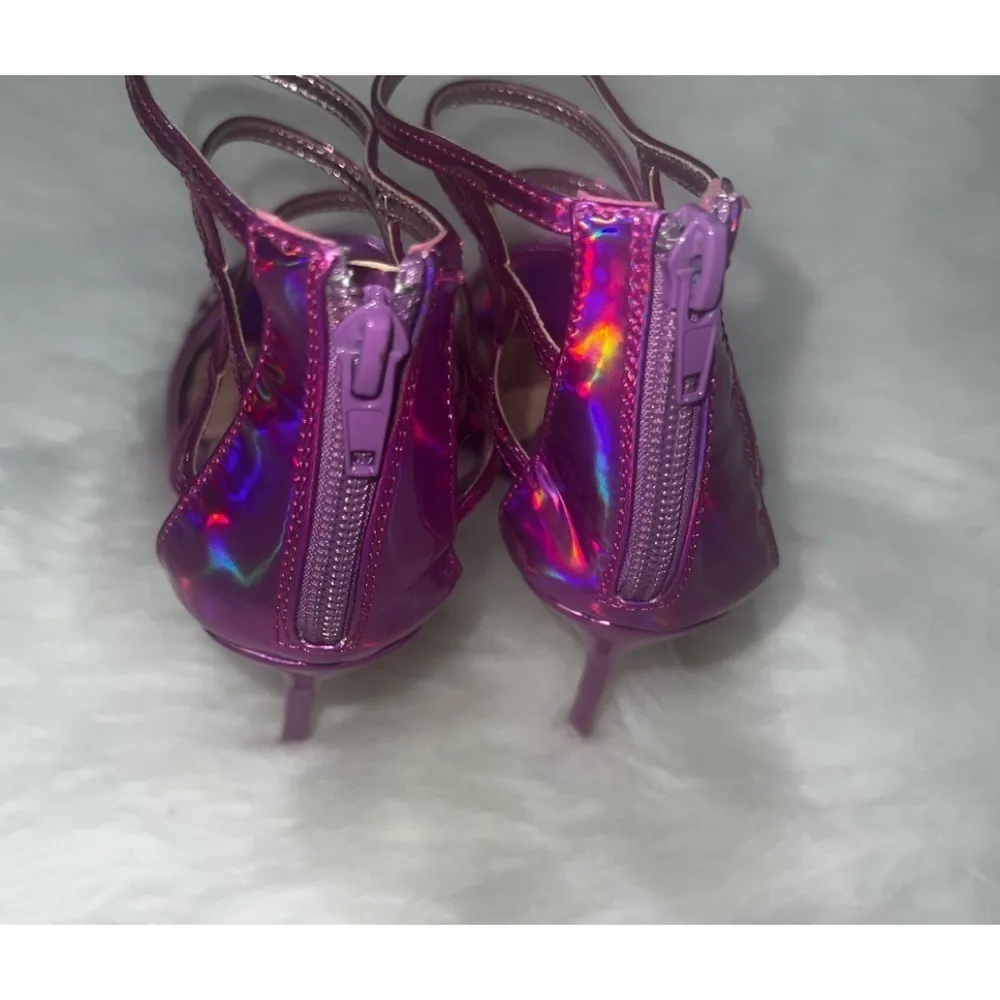 🎄Shoe Dazzle Pink Zebra Strappy Heels Size 9 - Image 7