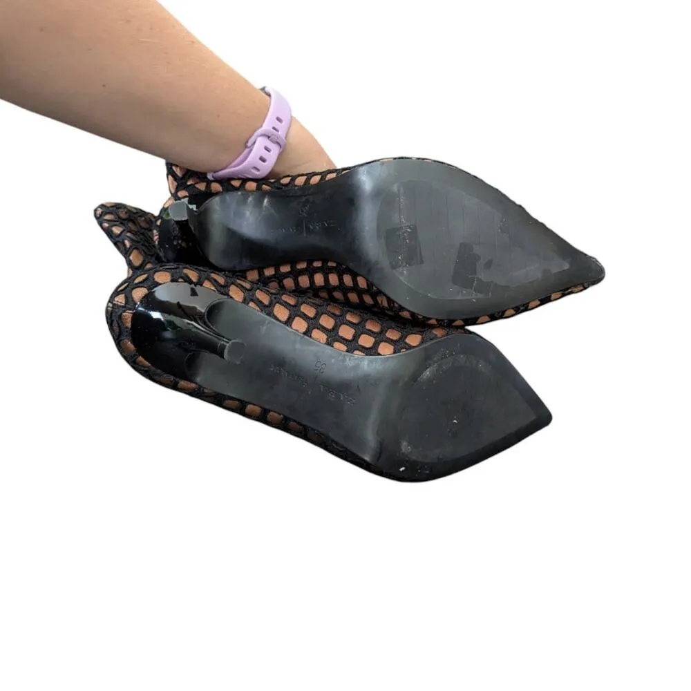 ZARA Fishnet Ankle Boots Heeled Booties Black Mesh Womens 35 Glam Party Shoes - Image 6