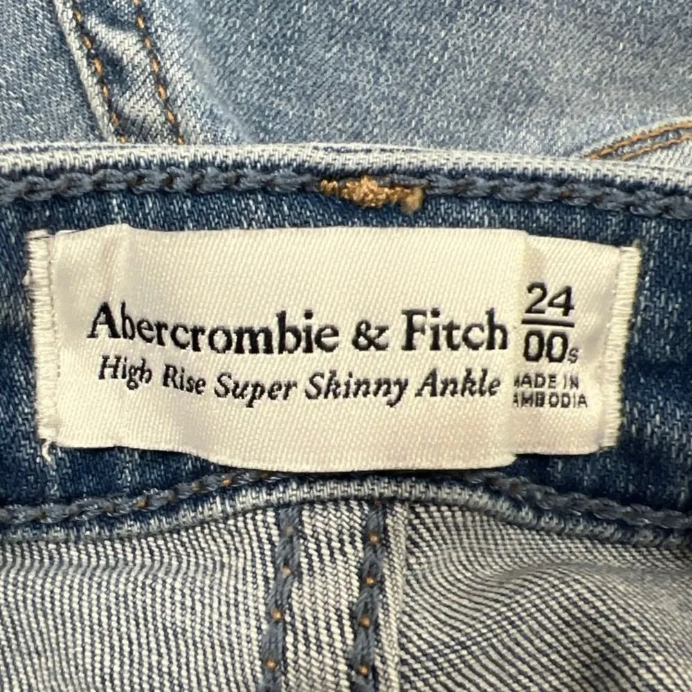 Abercrombie & Fitch Womens Blue Distressed High Rise Super Skinny Denim Jeans 24 - Image 4