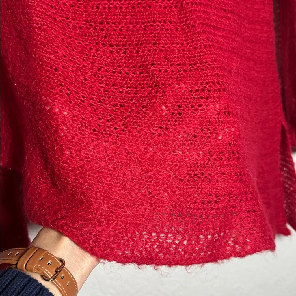 Wooden Ships Mohair Blend Soft Red Sweater S/M Asymmetrical Hem Valentines Day - Image 3