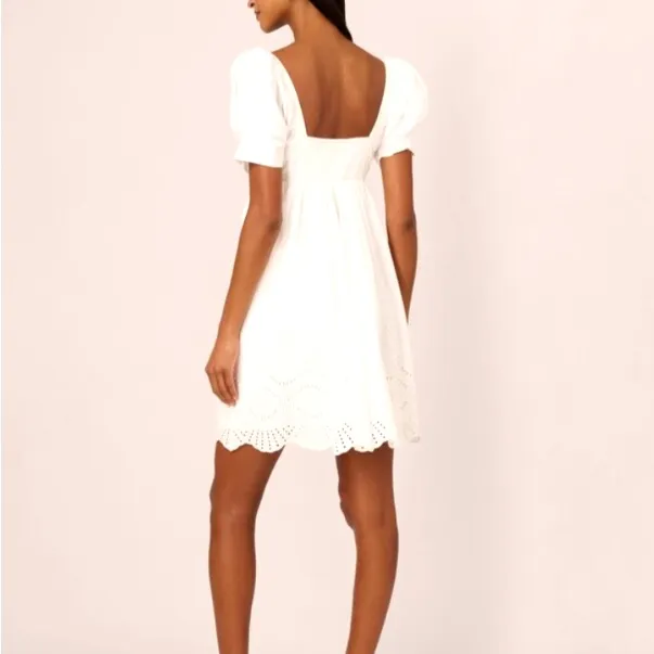 Adrianna by Adrianna Papell Women's Eyelet Puff-Sleeve Fit & Flare Dress Sz 2 - Image 4