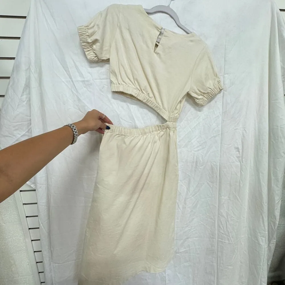 Line & Dot Harley Short Sleeve Round Neck Cutout Midi Dress Cream Womens Size XS - Image 4