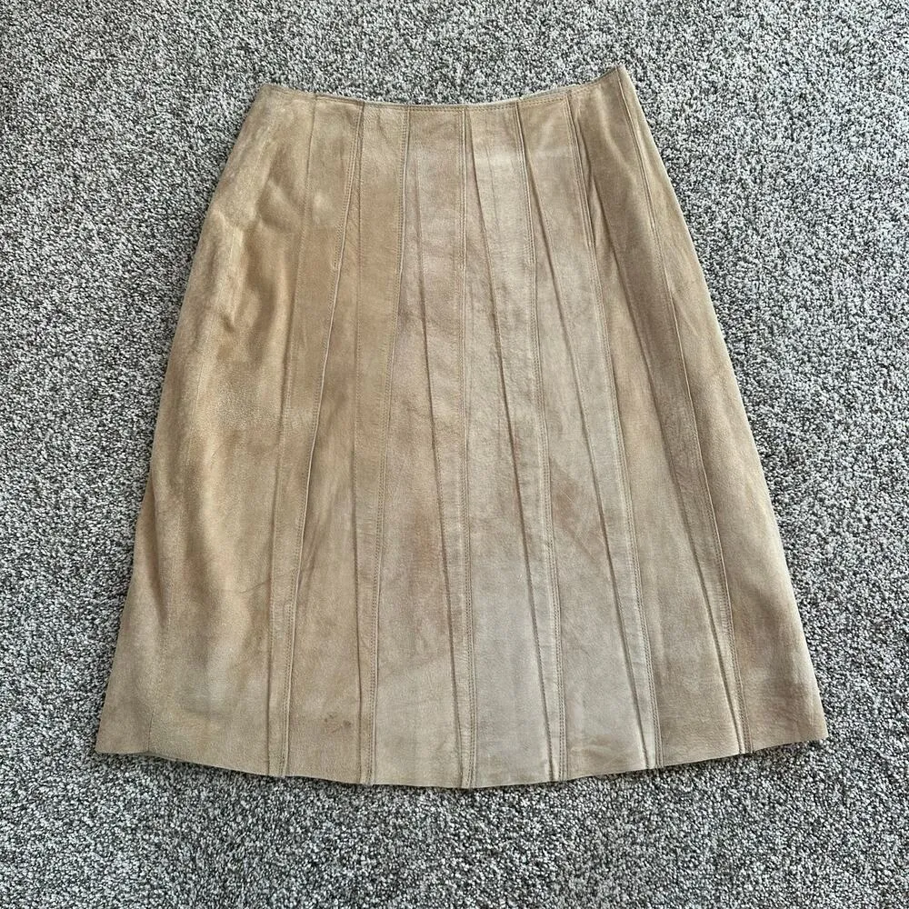 Suedessence tan genuine leather suede pleated midi skirt size 4 - Image 2