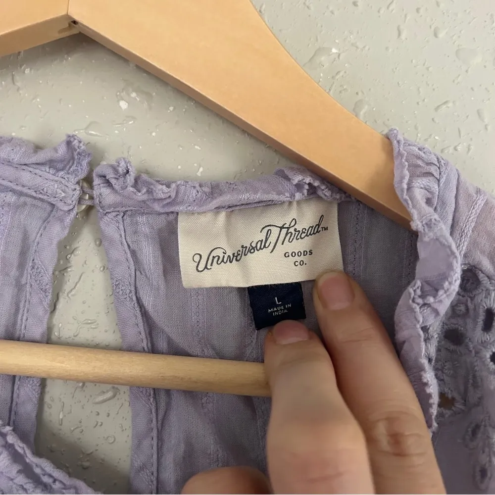 🦋 Universal Thread Blue Ruffle Short Sleeve Blouse Boho Bohemian Casual Large - Image 2