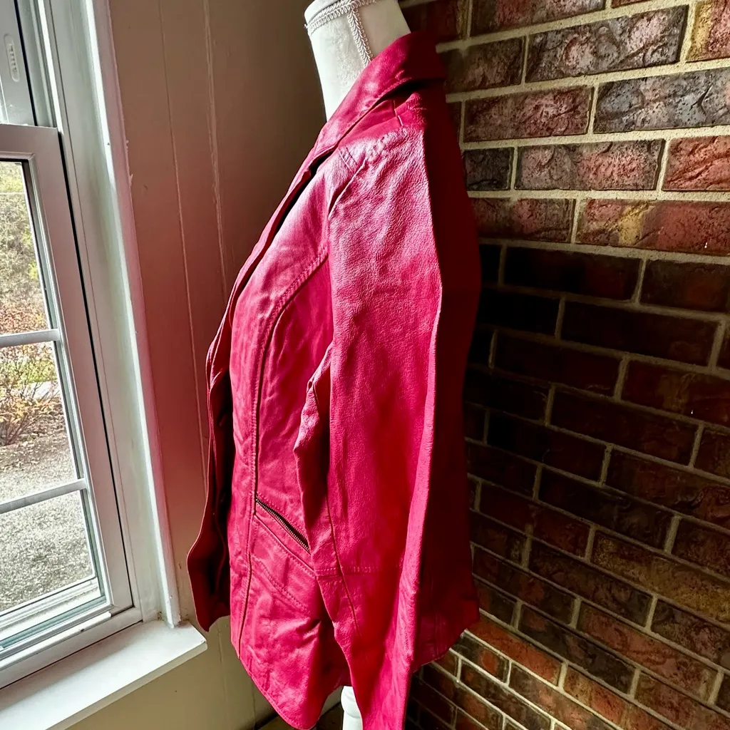 Metrostyle Women's Hot Pink Leather Blazer Dopamine Dressing Vintage Punk Rehab Size undefined - Image 3