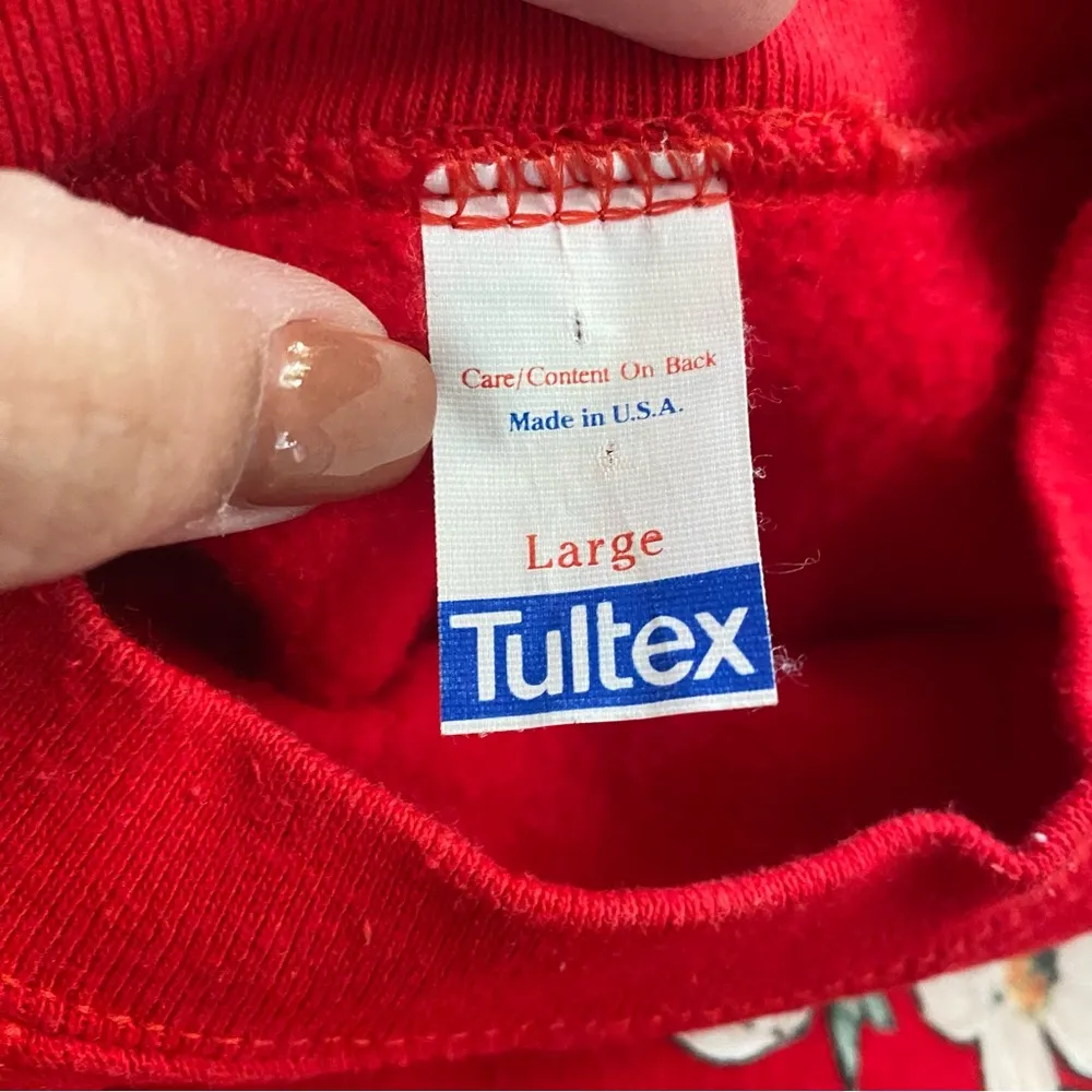 Vintage Handmade Cherry Blossom Appliqué Crewneck Sweatshirt Red Size L - Image 5