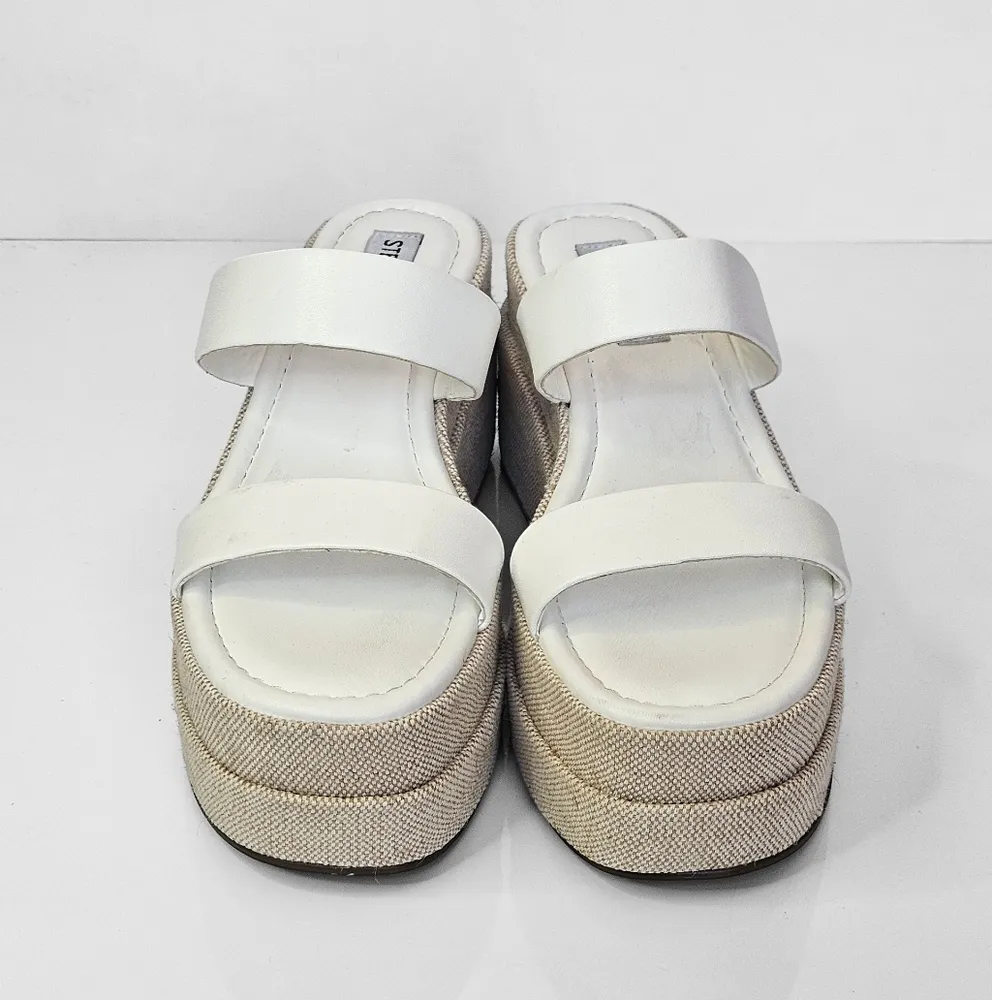 Steve Madden Women's Size 7 Merrcer Platform Slide Leather Sandal in White Beach - Image 2
