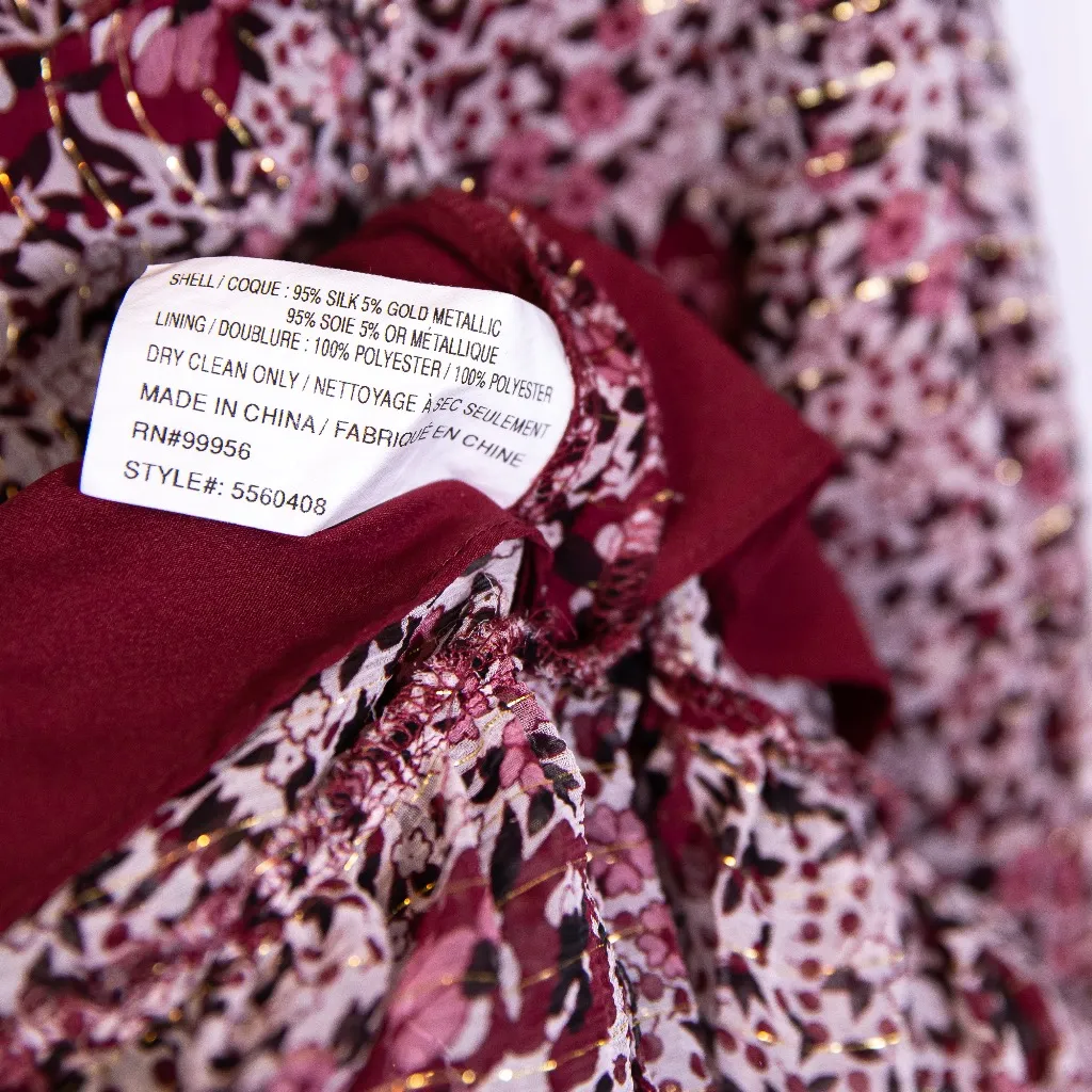 Shoshanna Elnora Silk Chiffon Ruched Boysenberry Multi Print Midi Dress 4 - Image 3