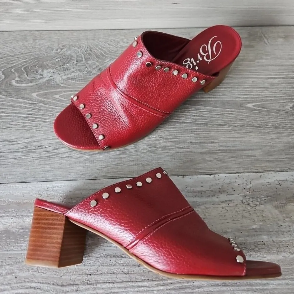 Brighton “TAP” Lipstick (Red) Leather Peep Toe Studded Heels Sandals - Size 8 M - Image 3
