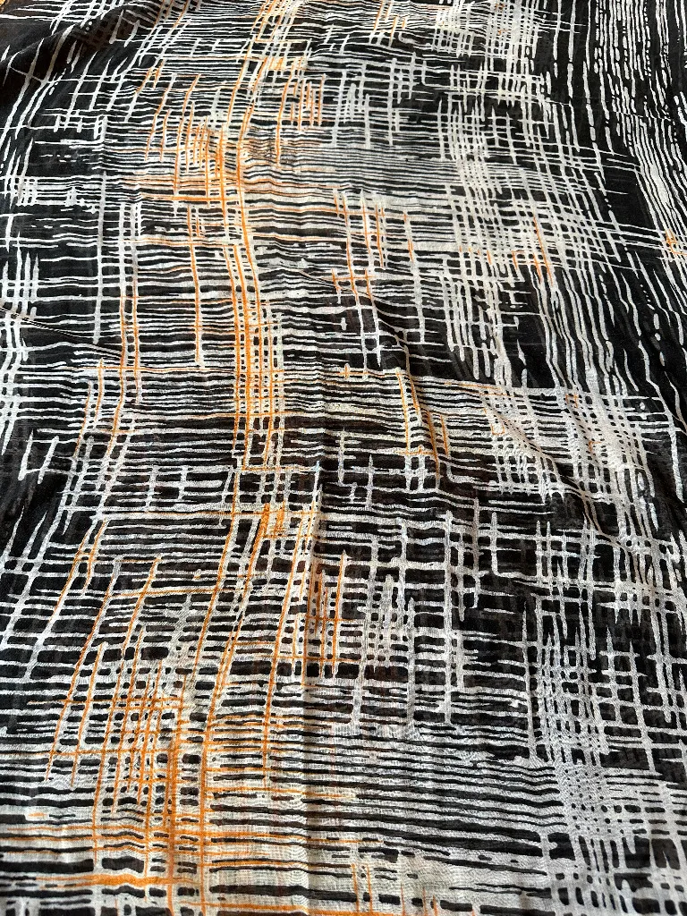 Beautiful patterned scarf/wrap - large 74" x 50" 100% polyester - blue, gold, wt - Image 4