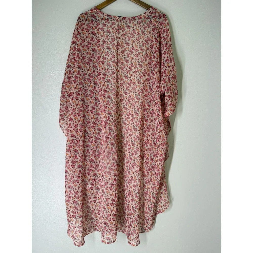 American Eagle Midi Length Kimono Summer Cardigan Womens Sz L/XL Swim Cover Pink - Image 3