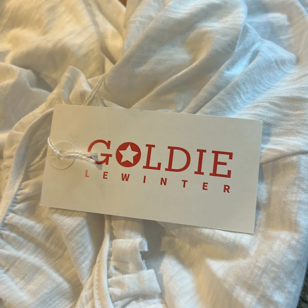 NWT Goldie Lewinter Butterfly Peasant Ruffle Sleeve White 100% Cotton Tee Small - Image 7