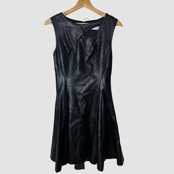 Ieena for Mac Duggal Black Faux Leather‎ Fit & Flare Dress Cutout Size 2 - Image 5
