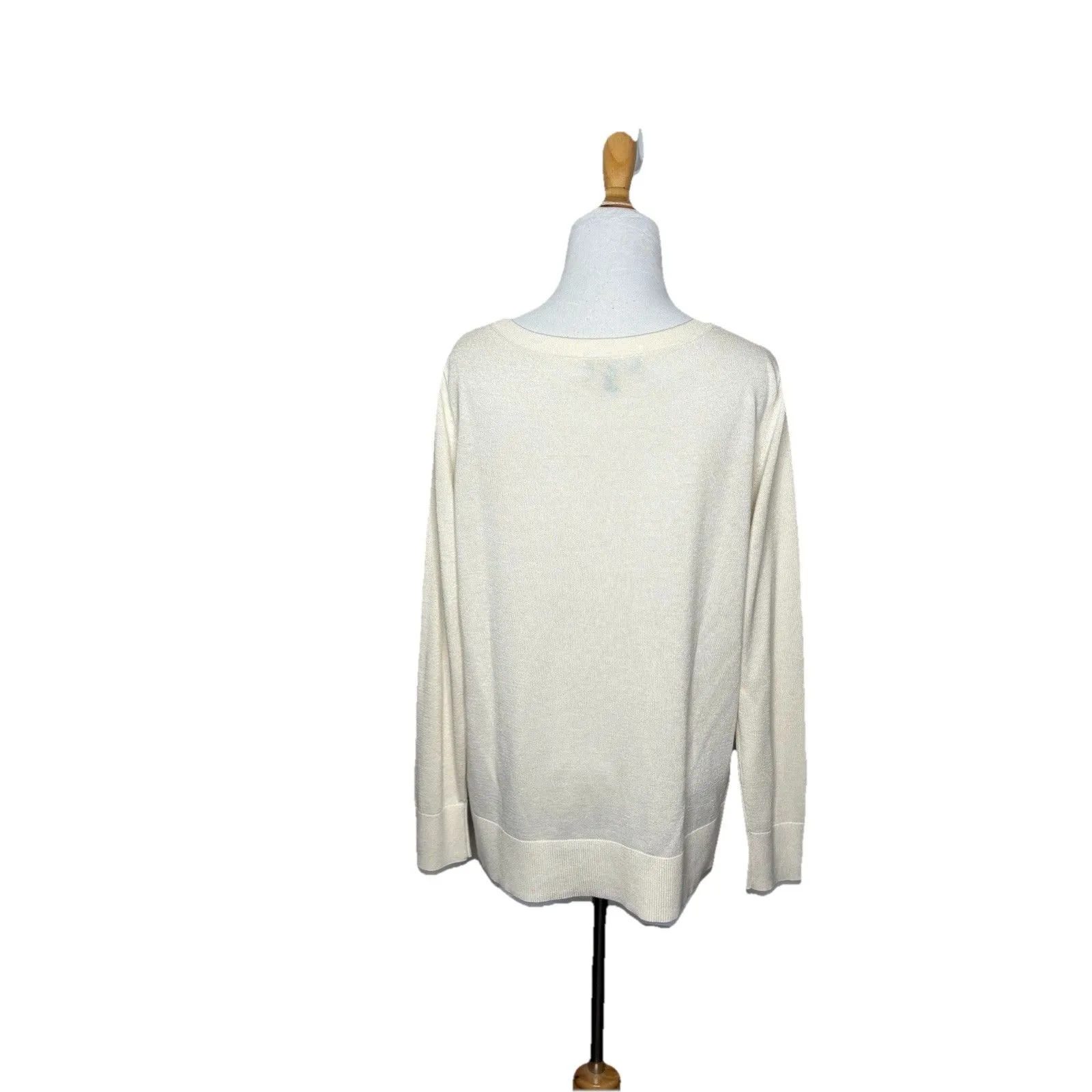 Banana Republic Silk Cashmere V-neck Sweater Cream Beige Women’s Medium Blouse - Image 4