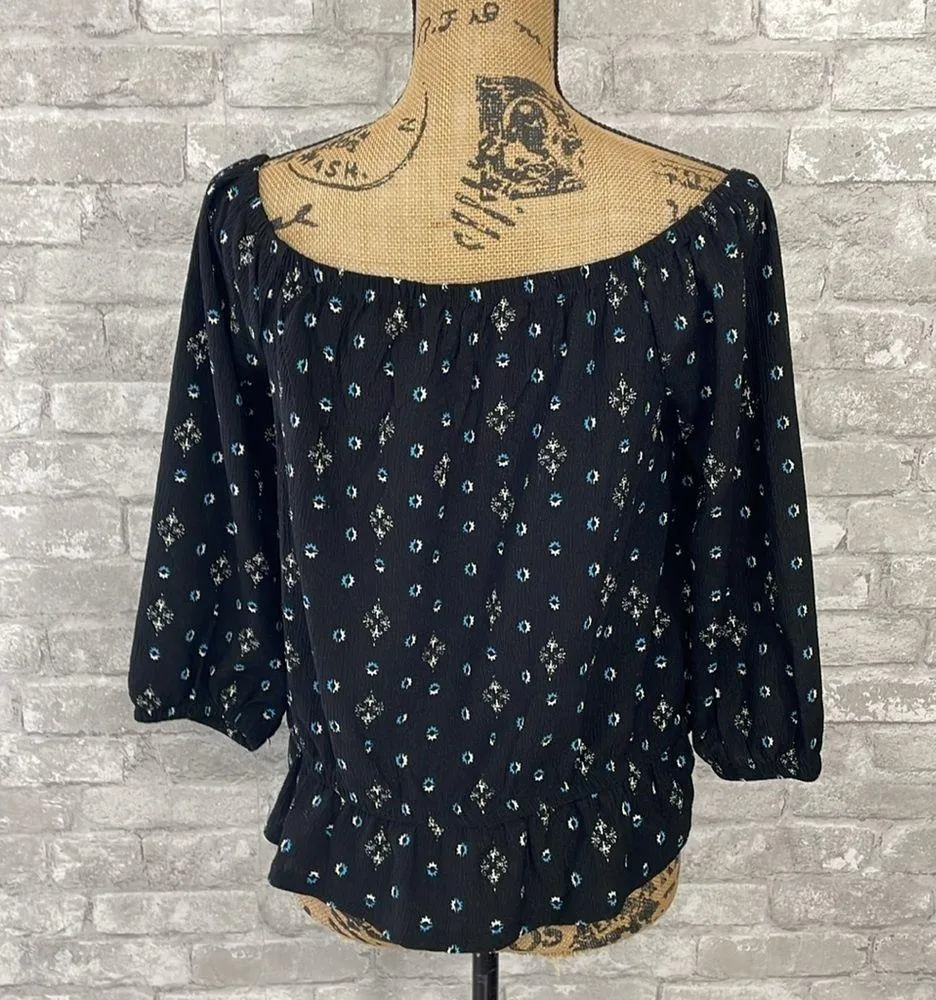 Ann Taylor Navy Print Off Shoulder Top - Image 3