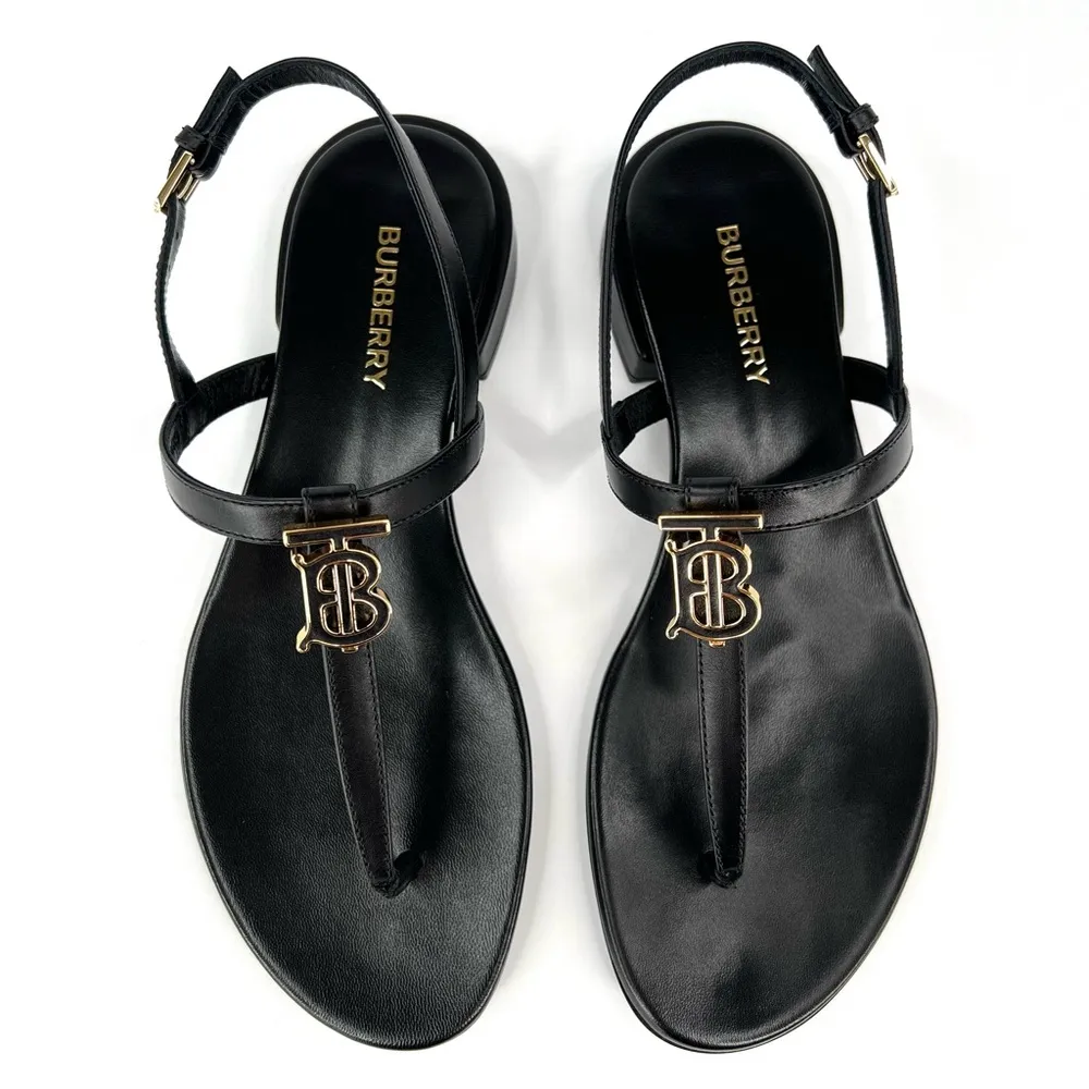 BURBERRY Emily TB Logo Slingback Thong Monogram Leather Sandal EU 36 - US 6 - Image 13