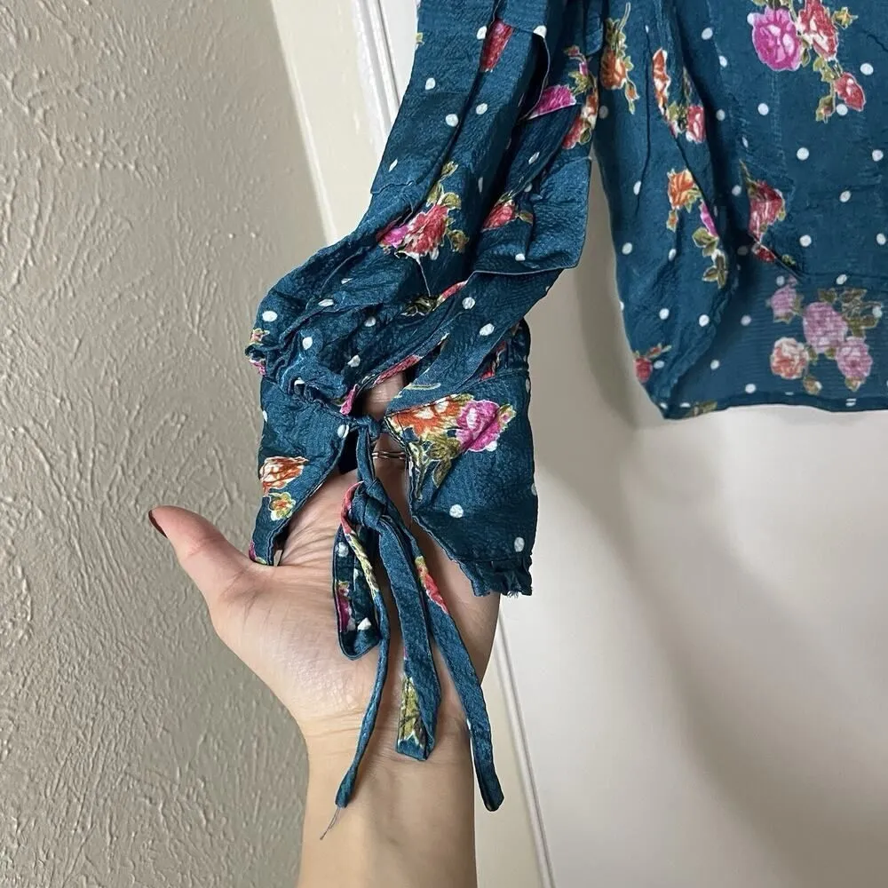 ANTHROPOLOGIE WELLESLEY BUTTON DOWN BLUE FLORAL BLOUSE TOP SIZE MEDIUM - Image 6