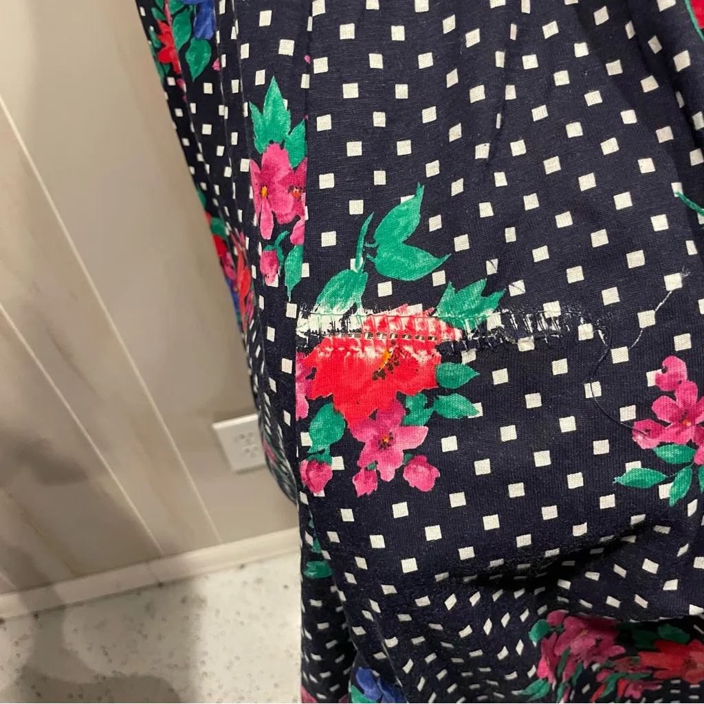 Vintage 80s Randi jumpsuit oversized made in USA cotton blend polka dot floral Black Size L - Image 8