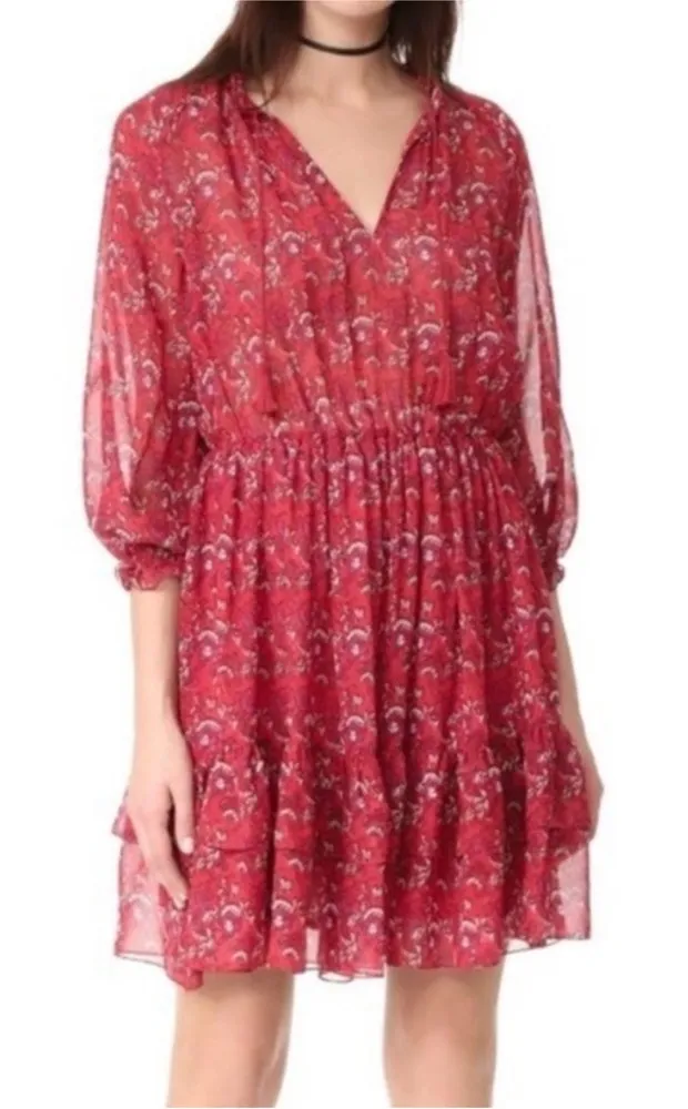 Ulla Johnson Ruby Red Ollie Dress Size 4 Valentines Day Silk Floral Mini Dress - Image 1