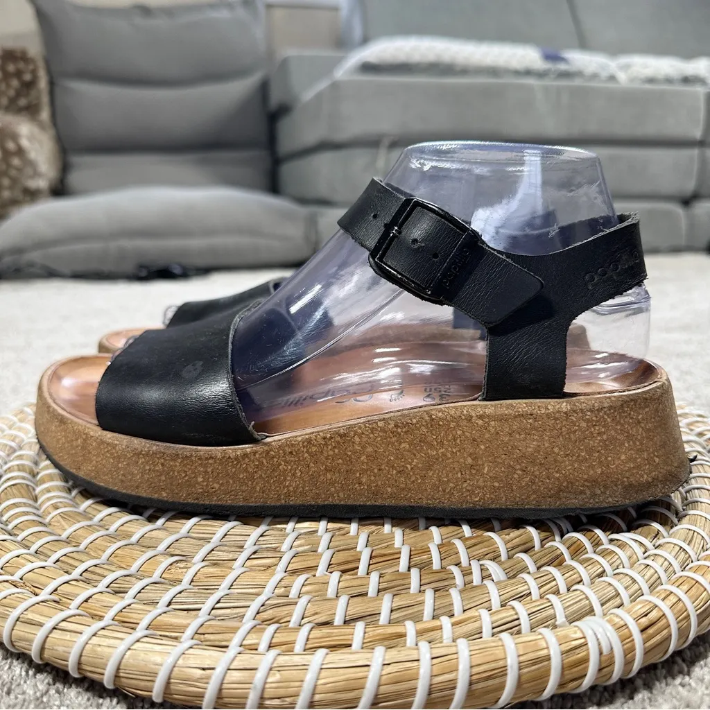 Papillio by Birkenstock Leather Glenda Platform Sandals Ankle Straps in Black 8 - Image 4