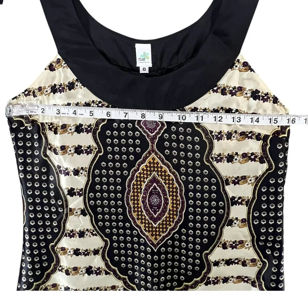 Anthro Nell Couture Y2K Dress 0 XS Black Cream Silk Dashiki Floral Boho Chic - Image 7