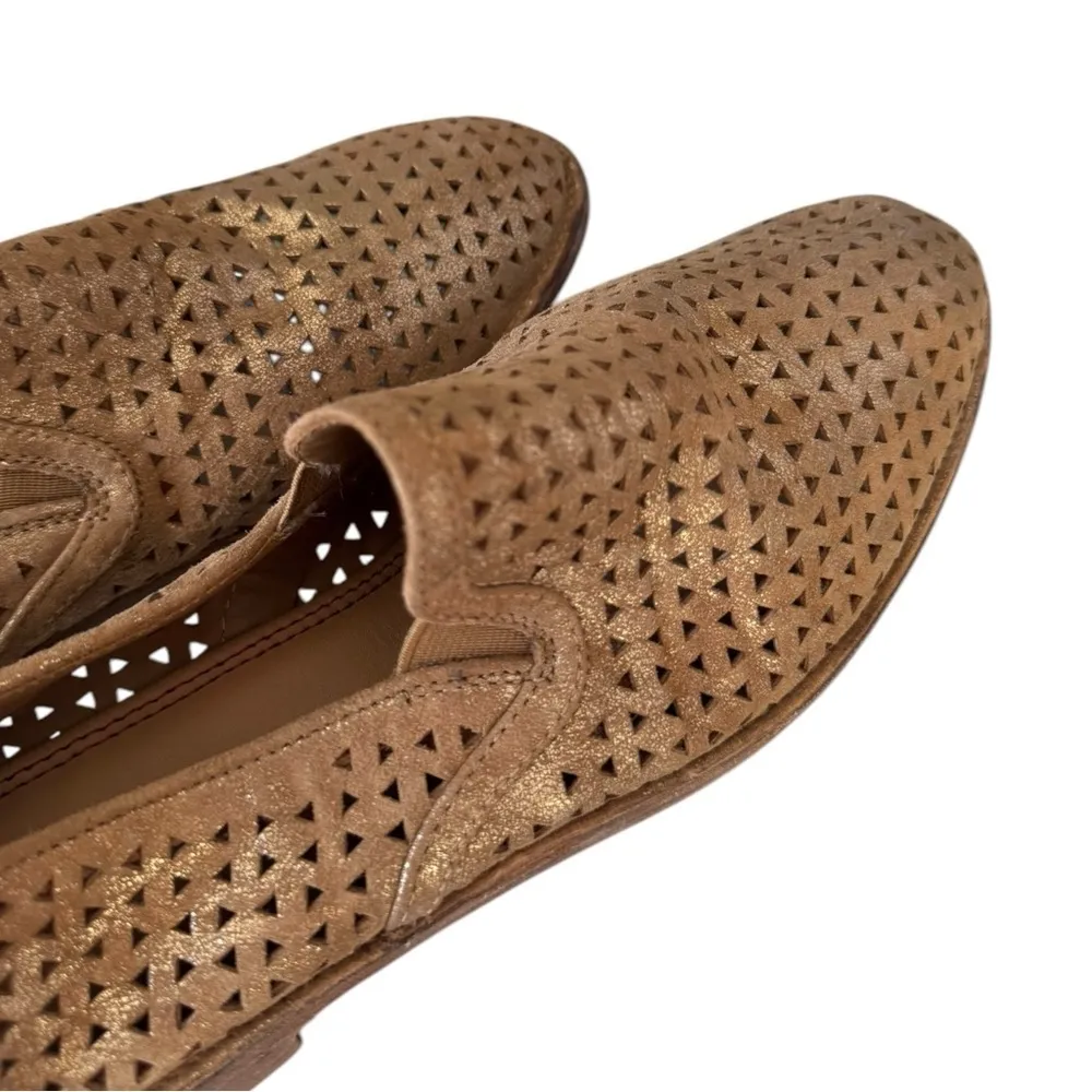 Trask Ali Perf in Gold Italian Metallic Suede Loafer 7 Slip‎ On Shoes - Image 4