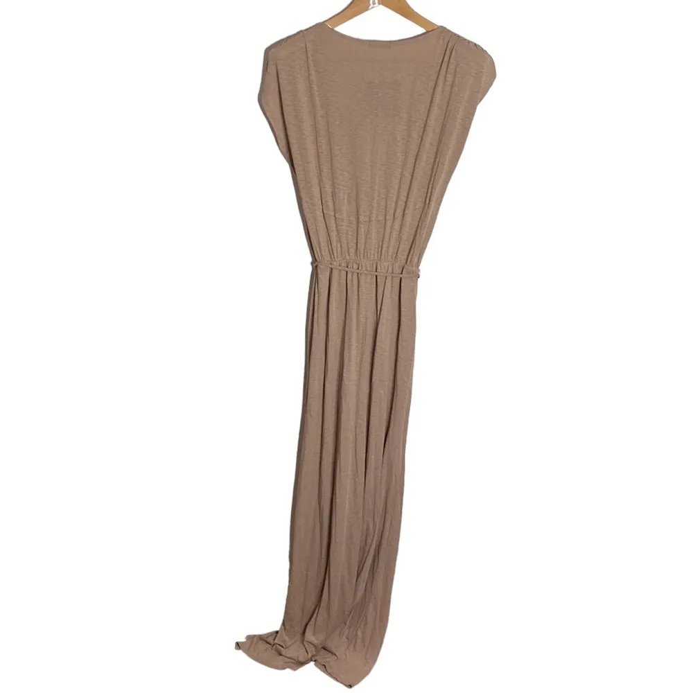 La Made sandy beige faux wrap column Grecian maxi dress with side slit size L - Image 2