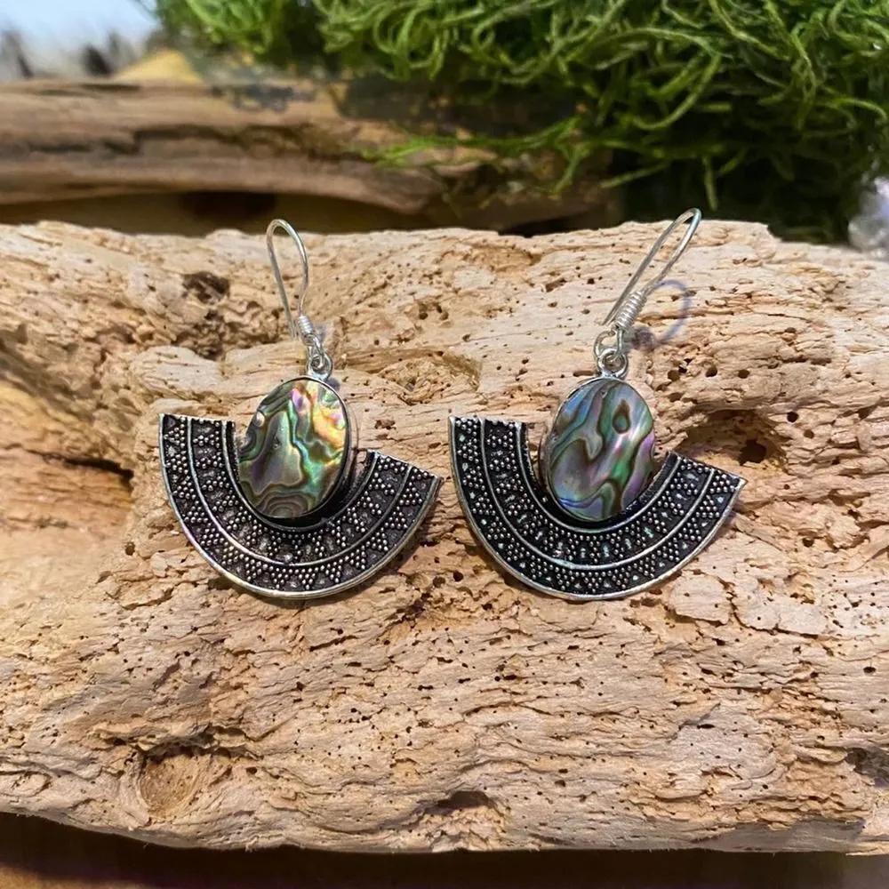 Abalone shell Silver ethnic style earrings - Image 2