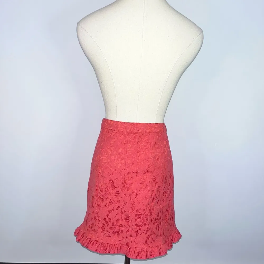 FREE PEOPLE Coral Pink Floral Lace Ruffle Short Mini Skirt 4 - Image 6