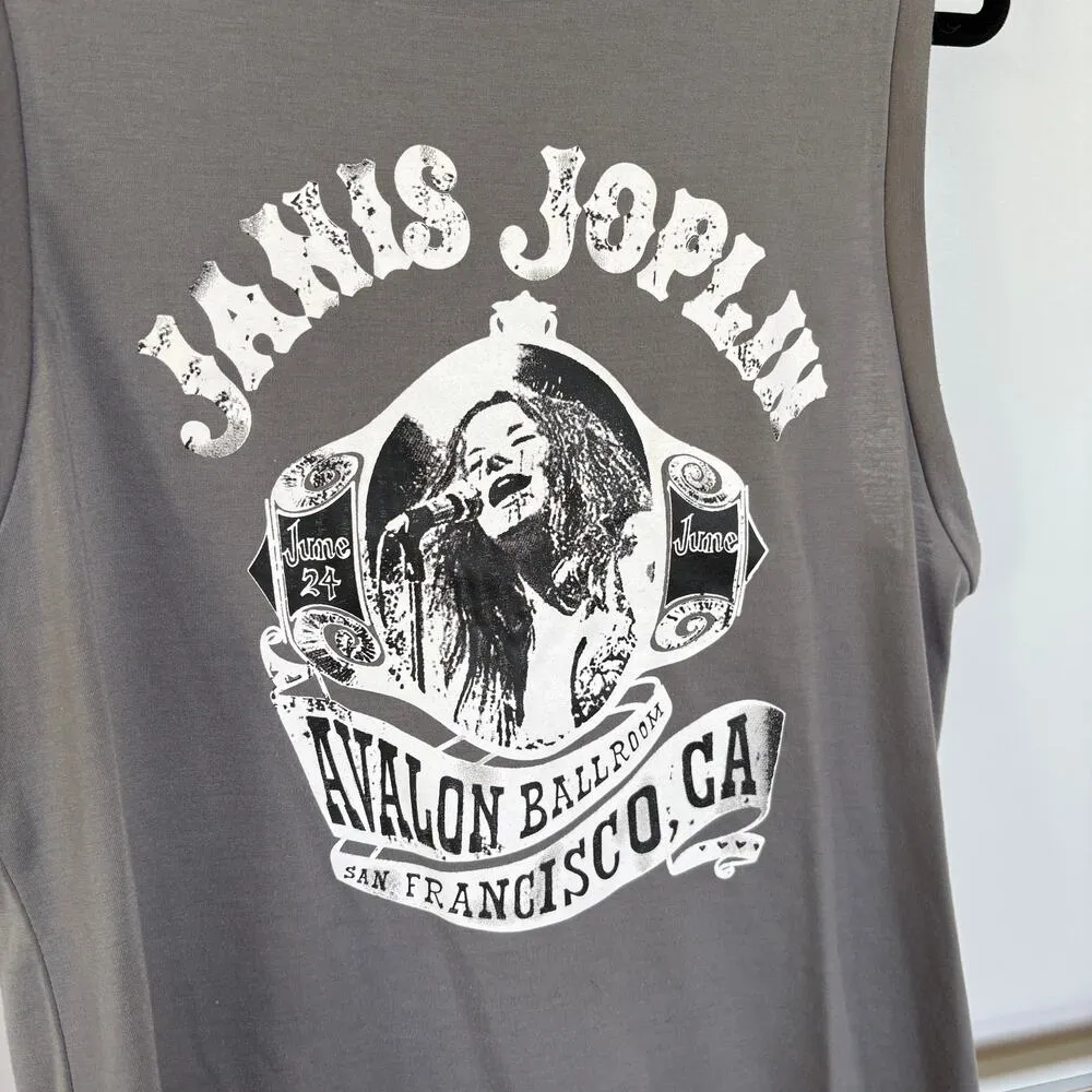 MissLook Janis Joplin Graphic Tank Band Tee Rockstar GF Gray Summer Fest Small - Image 2