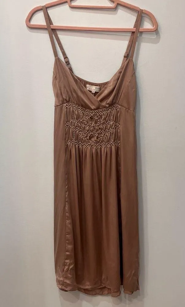 odd molly baby doll cami 100% silk dress dusty pink tan size small - Image 2