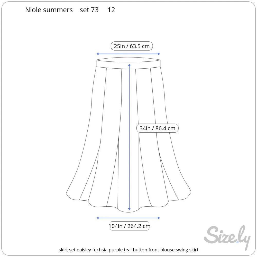 skirt set paisley fuchsia purple teal button front blouse swing skirt 1980s Size 12 - Image 3