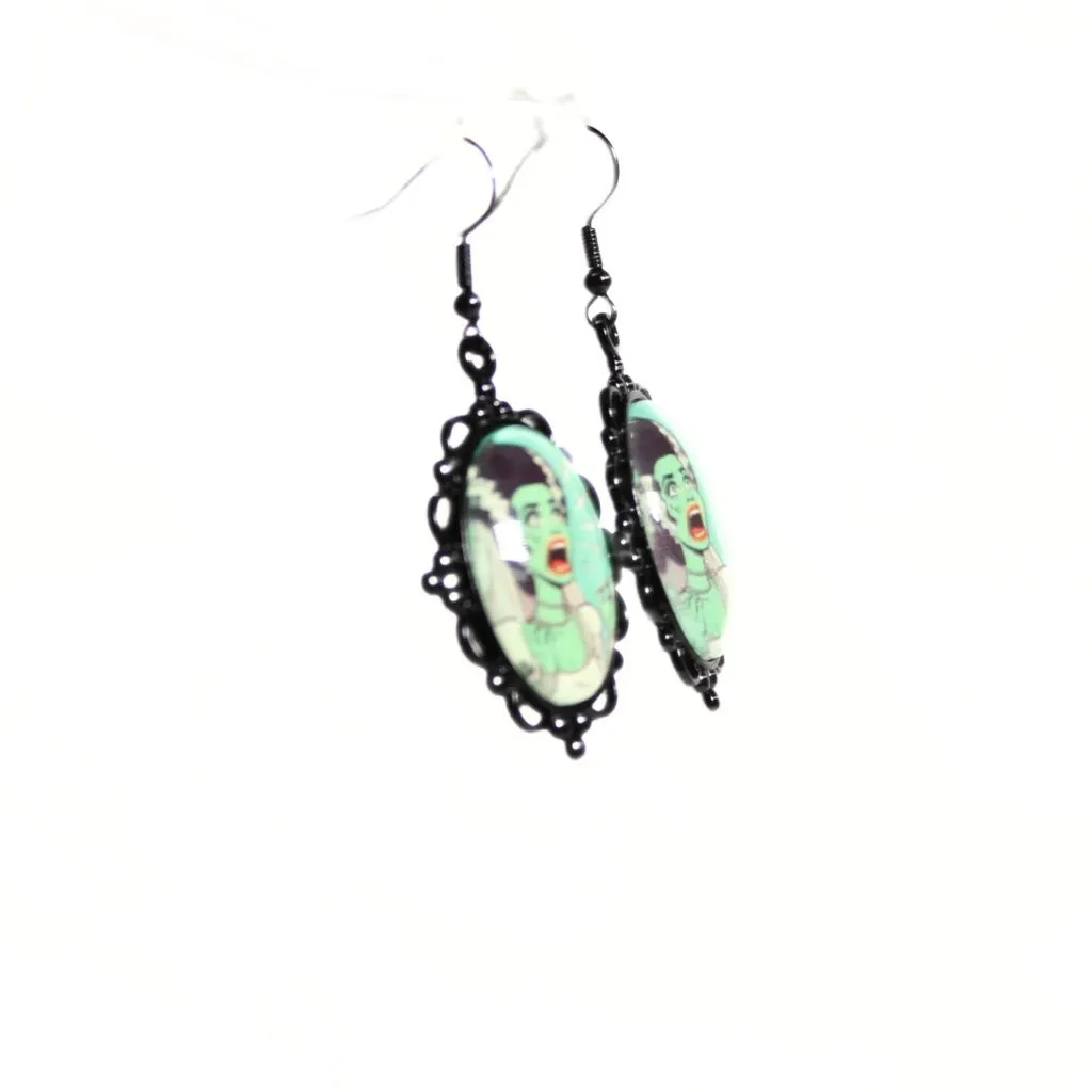 Till Death Do Us Part… Maybe Monster Bride Pinup Earrings – Gothic Cameo Jewelry - Image 2