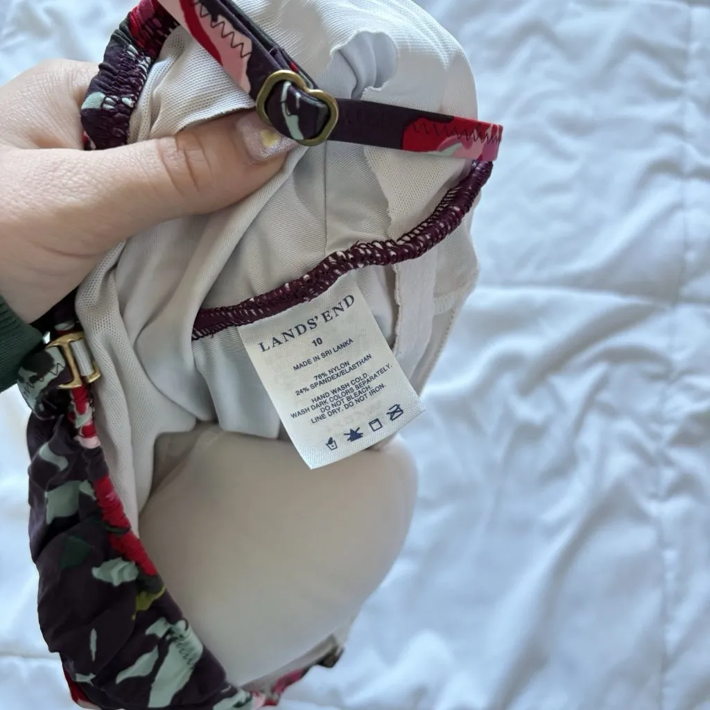 Lands End Womens Size 10 One Piece Swimsuit Purple Floral Padded Summer Beach - Image 8