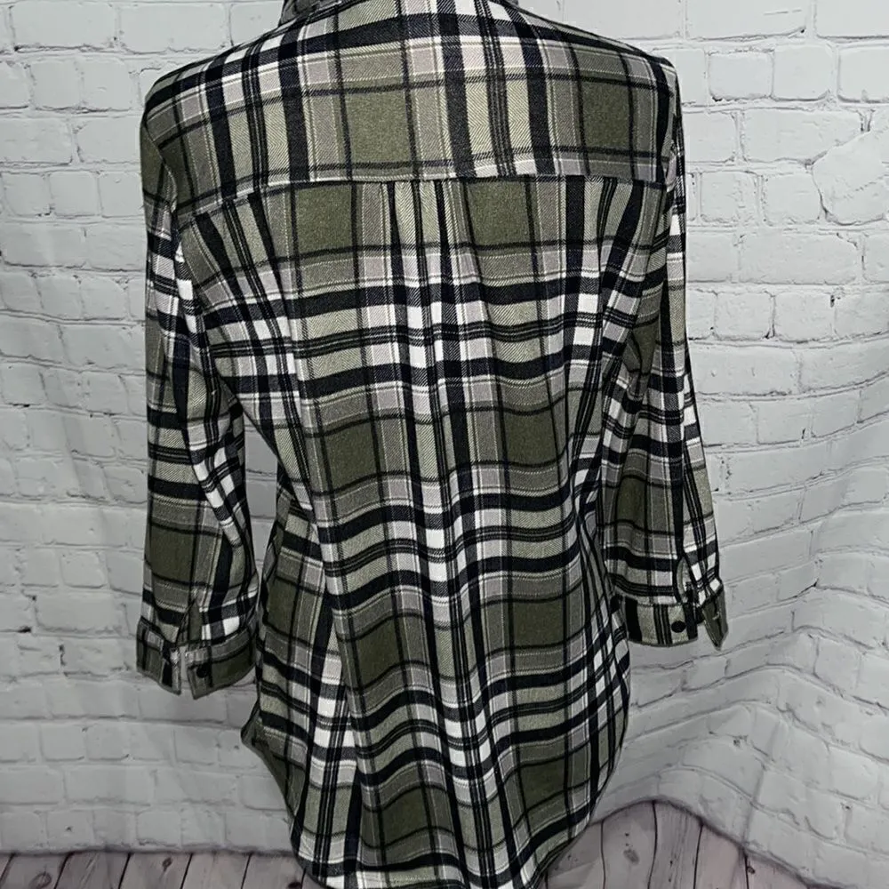 Polly & Esther - green Navy - Plaid Button up - L - Image 3