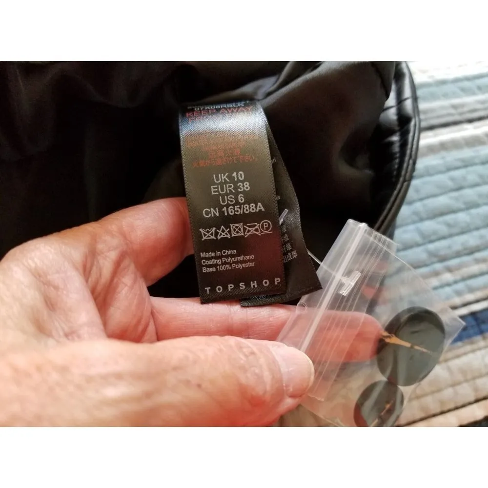 Topshop Quinn Button Up Belted Faux Leather Quilted Black Jacket Womens Size 6 - Image 10