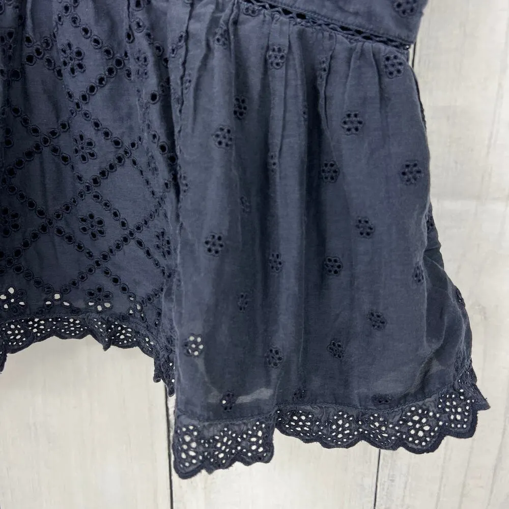 Joie XL Chani Womens Navy Blue Floral Silk Blend Eyelet Strappy Crop Top - Image 5