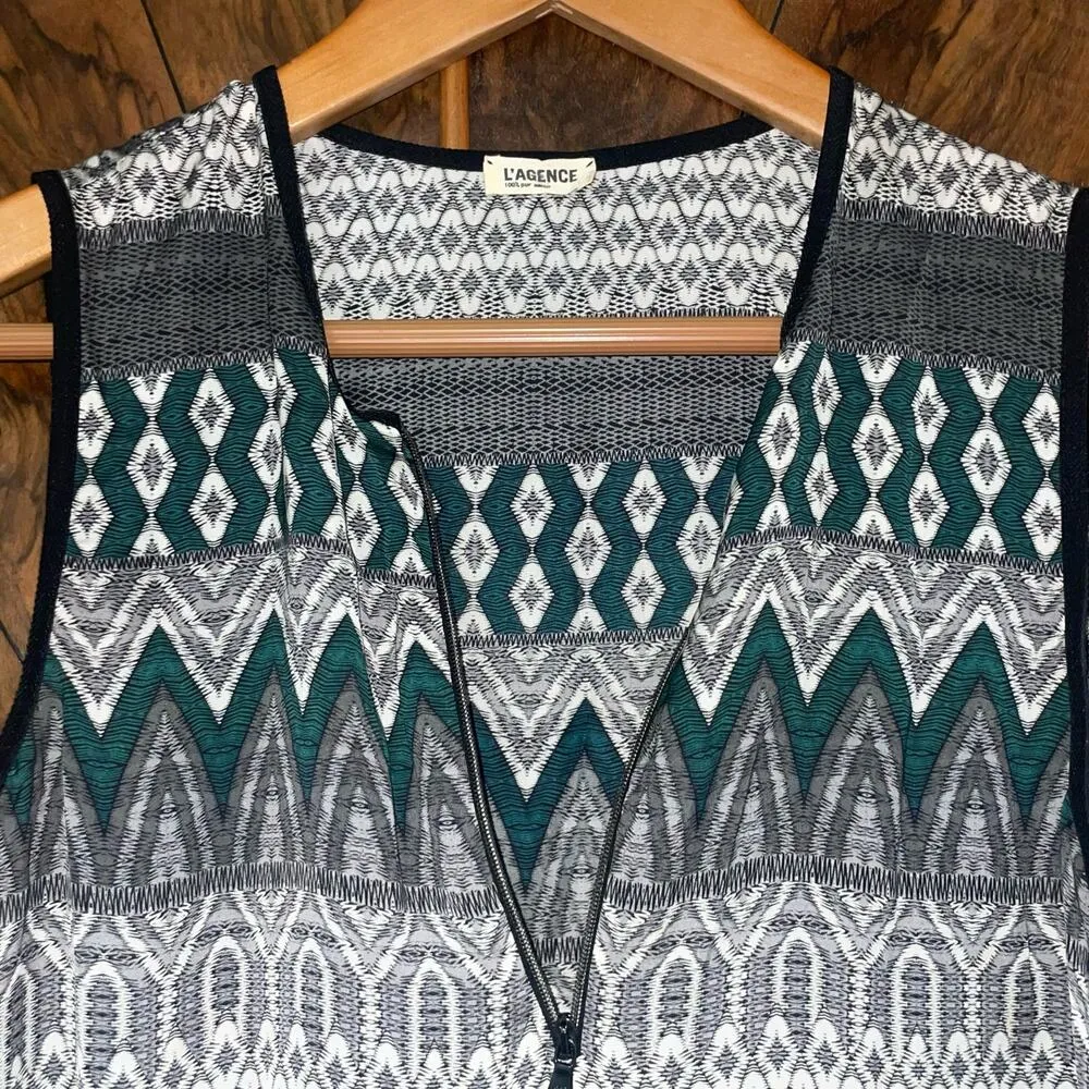L'AGENCE Printed Sleeveless Blouse with Zip - Image 3